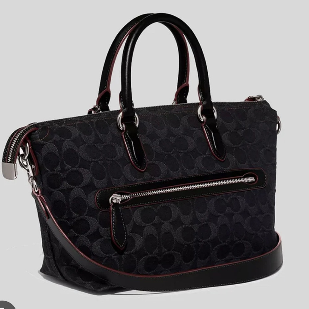 COACH Cara denim with Calfskin shoulder bag - Picture 2 of 12